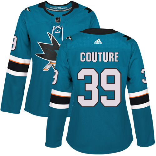 Adidas San Jose Sharks 39 Logan Couture Teal Home Authentic Women Stitched NHL Jersey